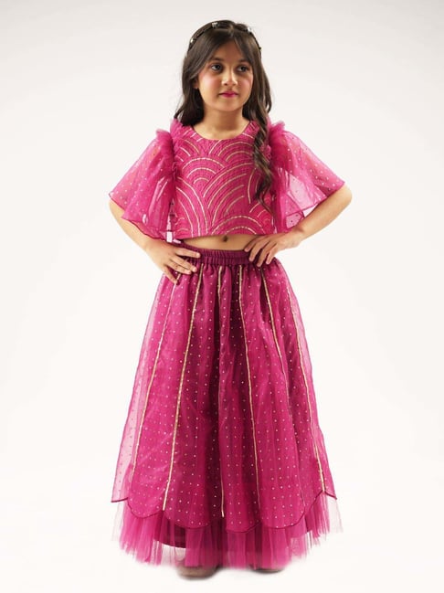 Lil Drama Kids Wine Cotton Embroidered Ghagra Cholis-picture-30