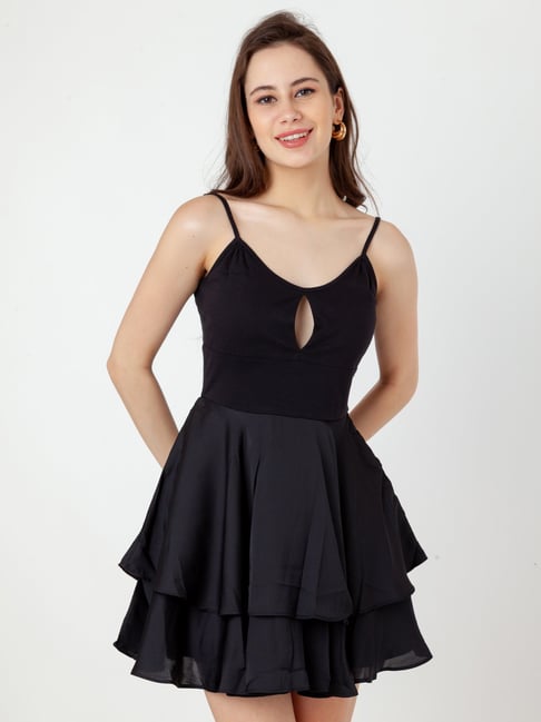 Matte Stretch Jersey Fit And Flare Short Halter Dress In Black | Adrianna  Papell