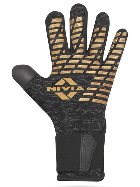 Nivia Ashtang Gold Rubber Goalkeeper Gloves Black Size S