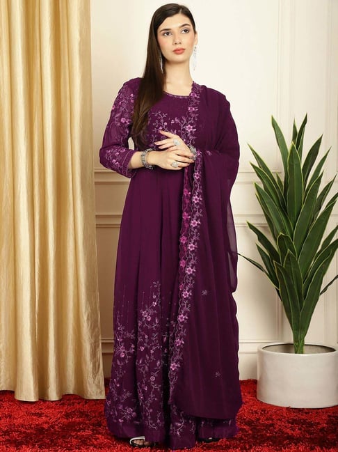 Buy 54/3XL Size Long Purple Dress Materials Online for Women in USA