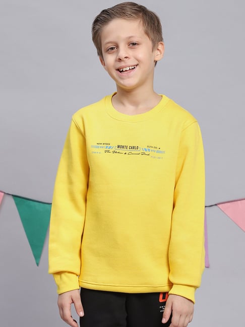 Monte Carlo Kids Yellow Printed Full Sleeves Sweatshirt