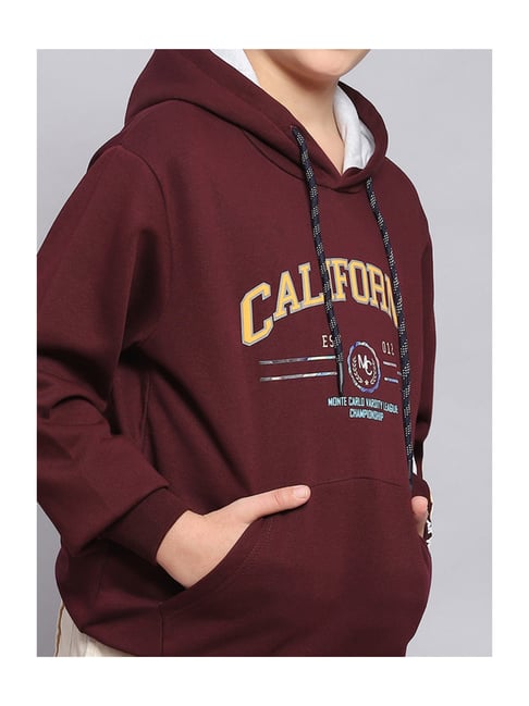 Monte Carlo Kids Maroon Printed Full Sleeves Sweatshirt