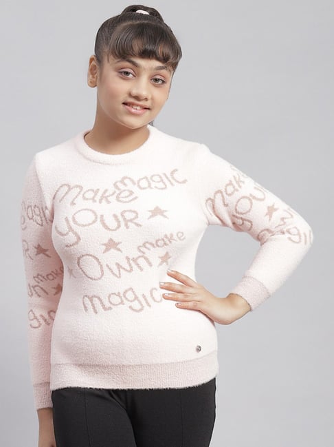 Monte Carlo Kids Light Pink Printed Full Sleeves Sweater