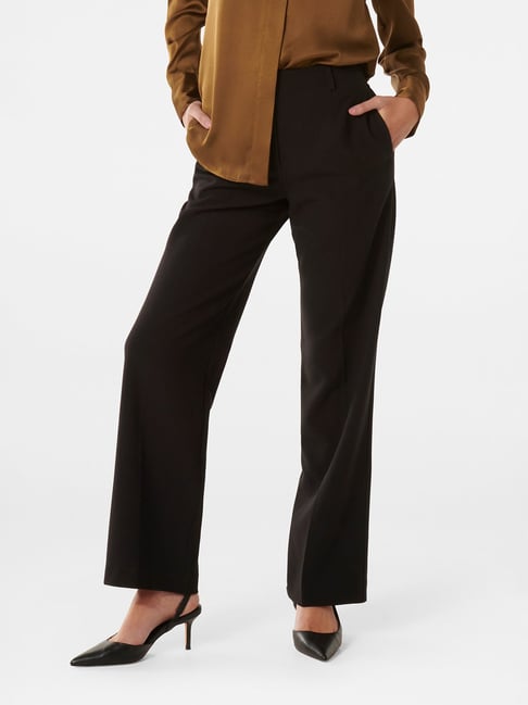 Side Slits Solid High Rise Formal Trousers