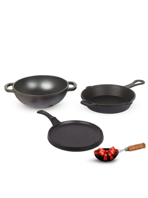The Indus Valley Black Cast Iron Deep Frying Kadhai With Flat Handle (3.7 L)-picture-24