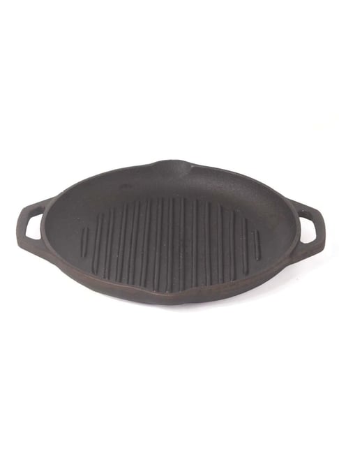 The Indus Valley Black Cast Iron cm Round Grill Pan For Barbeque  L)