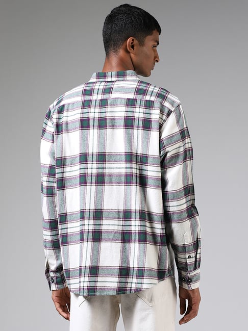 Plaid off shop white shirt