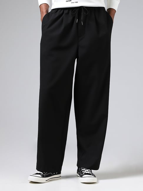 Buy WES Formals Black Relaxed Fit Trousers from Westside