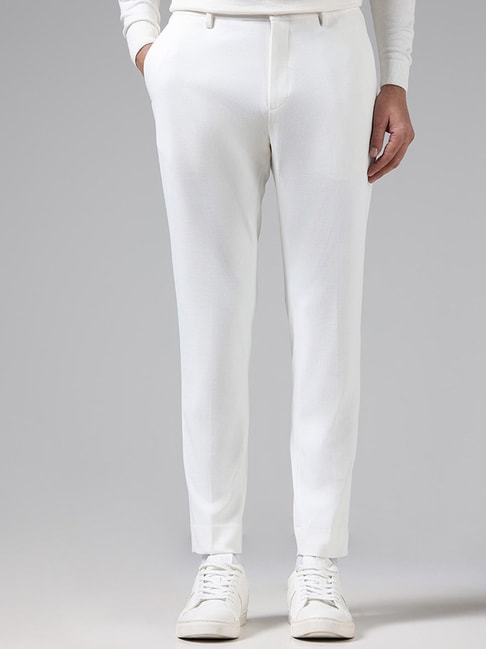 Wardrobe by Westside Solid Off White Slit Ponte Trousers