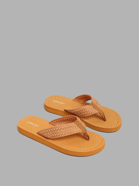 LUNA BLU by Westside Tan Brown Woven Strap Slides