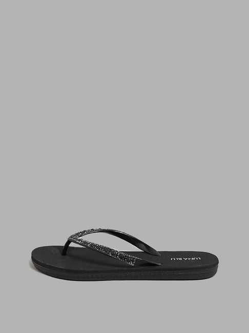 LUNA BLU by Westside Pearl Diamante Embellished Black Flip Flop