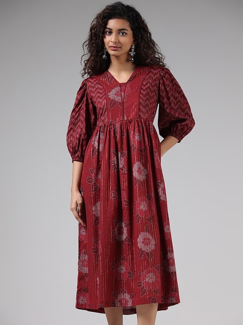 Buy Kaajh Women's White Red Floral Printed Cotton Ethnic Dress Online at  Best Price | Distacart