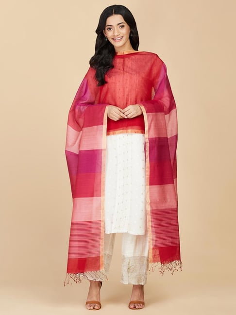 Fabindia Pink & Purple Striped Dupatta-picture-19