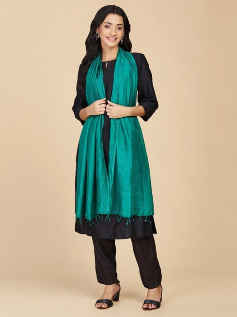 Fabindia Teal Green Plain Stole-picture-27
