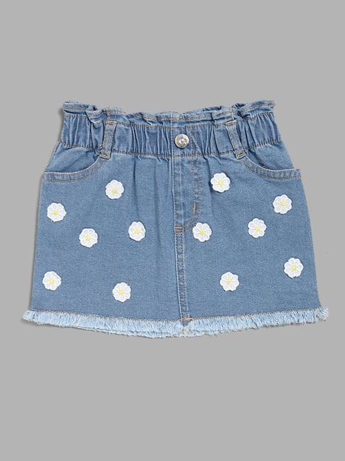Patched Denim Skirt In Contrast Wash – Victoria Beckham US