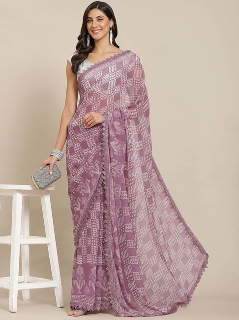 Mauve Purple Printed Georgette Saree – Leemboodi