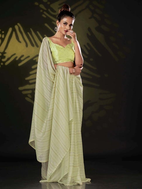 Tikhi Imli Teal Green Striped Saree Price in India, Full Specifications &  Offers | DTashion.com