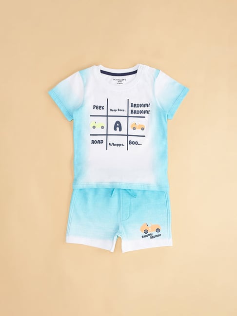 Pantaloons Baby White & Blue Printed T-Shirt with Shorts-picture-39