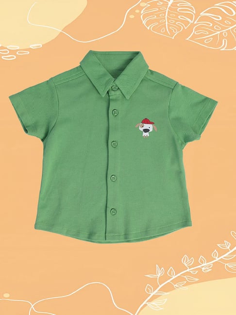 MINIKLUB Kids Green Self Design Shirt
