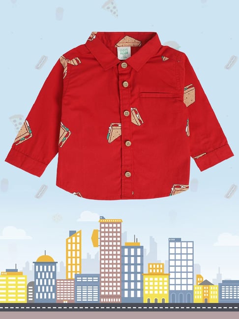 MINIKLUB Kids Red Graphic Print Full Sleeves Shirt