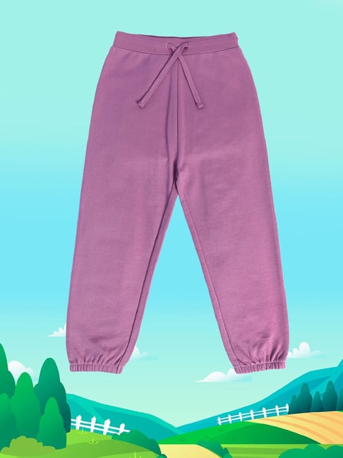 Buy MINIKLUB Kids Purple Solid Joggers for Girls Clothing Online