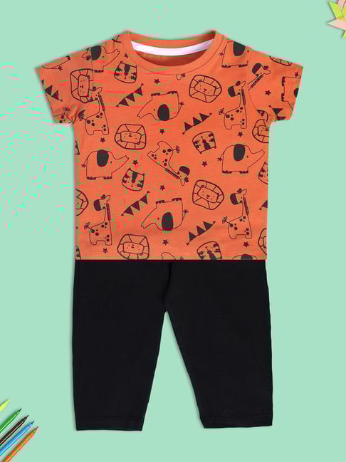 MINIKLUB Kids Orange & Black Printed Top with Pants