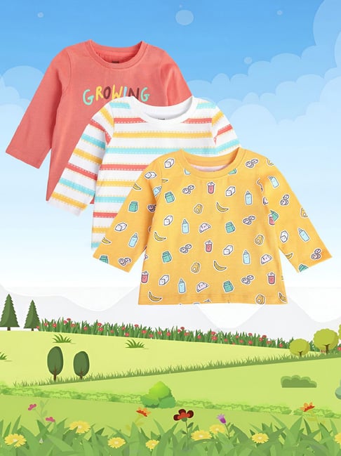 miniklub kids multicolor printed full sleeves t-shirt (pack of 3)
