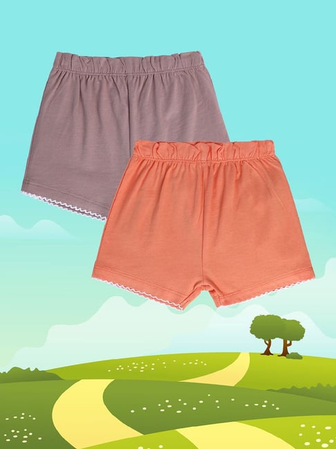 MINIKLUB Kids Dusty Pink Coral Solid Shorts (Pack Of 2)