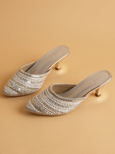 Silver discount mules heels