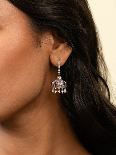 Bridal earrings indian Pure Silver Jewellery Indian ,big stud Earrings –  Nihira