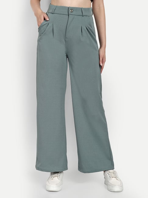 Prettylittlething Sea Green Print Flared Trousers | PrettyLittleThing