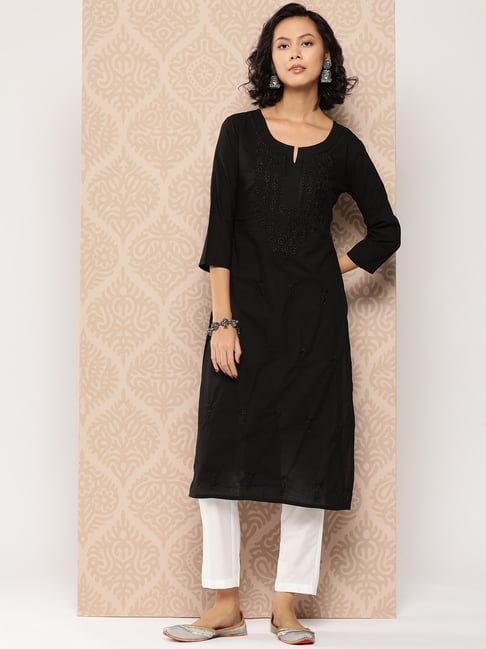 Yufta Black Embroidered Straight Kurta-picture-43