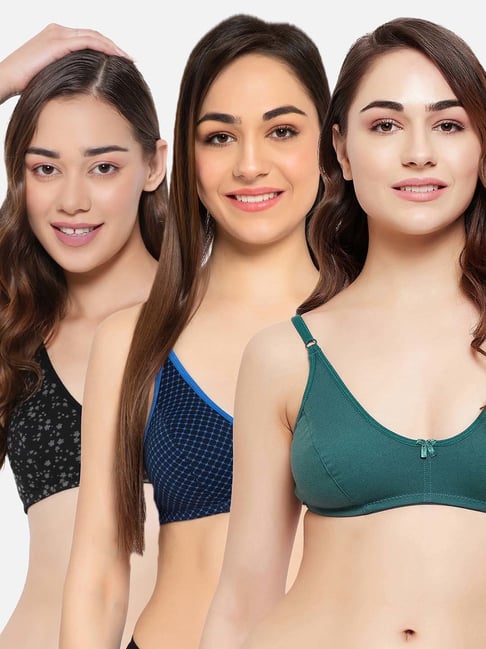 Buy Clovia Pack Of 3 Cotton Non-Padded Non-Wired Full Coverage Bra