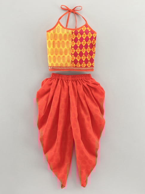 Buy TWISHA Kids Yellow Orange Printed Top with Dhoti for Girls