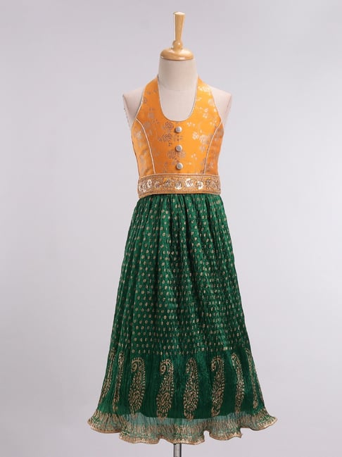 TWISHA Kids Yellow & Green Embellished Top with Ghagra-picture-35