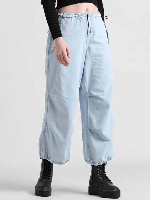 Only Light Blue Cotton Relaxed Fit Mid Rise Joggers-picture-25