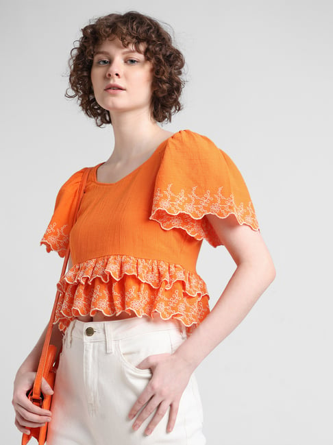 Orange peplum sales top