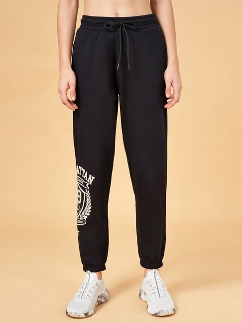 Ajile by Pantaloons Black Cotton Printed Sports Joggers