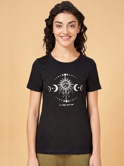 Ajile by Pantaloons Black Cotton Printed Sports T-Shirt-picture-107