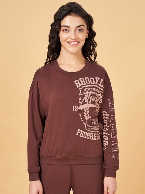 Ajile by Pantaloons Brown Cotton Printed Sports Sweatshirt-picture-35