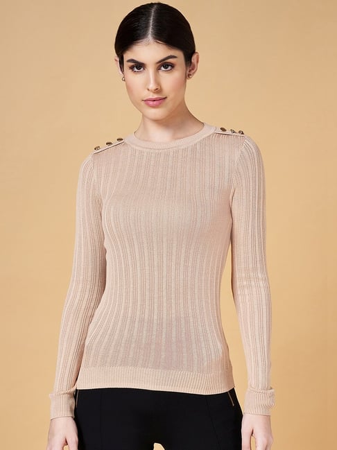 Annabelle by Pantaloons Beige Self Pattern Sweater-picture-47