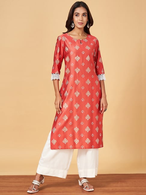 YU by Pantaloons Orange Printed Straight Kurta-picture-38