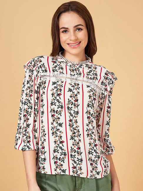 honey by pantaloons off-white floral print top