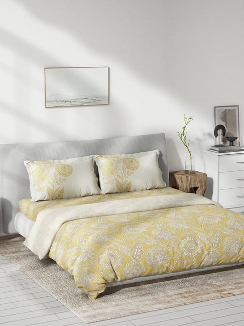 DDecor Bliss Ethnic Floral Yellow 145 TC Cotton Bed Linen Set