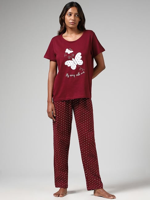Wunderlove by Westside Wine Embroidered T-Shirt, Pyjamas & Bag Set