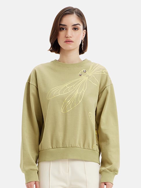 Kazo Light Green Embellished Sweatshirt