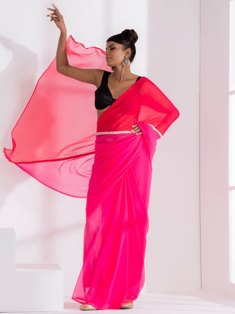 Buy Rani Pink Saree With Blouse by Designer PUNIT BALANA Online at Ogaan.com
