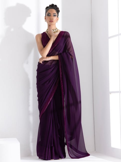 Light purple silk satin plain saree with designer blouse 42017