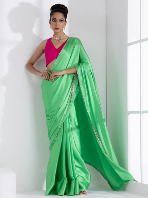 Casual Wear see green Plain Chiffon Saree With Designer Blouse at Rs  1800/piece in Jaipur