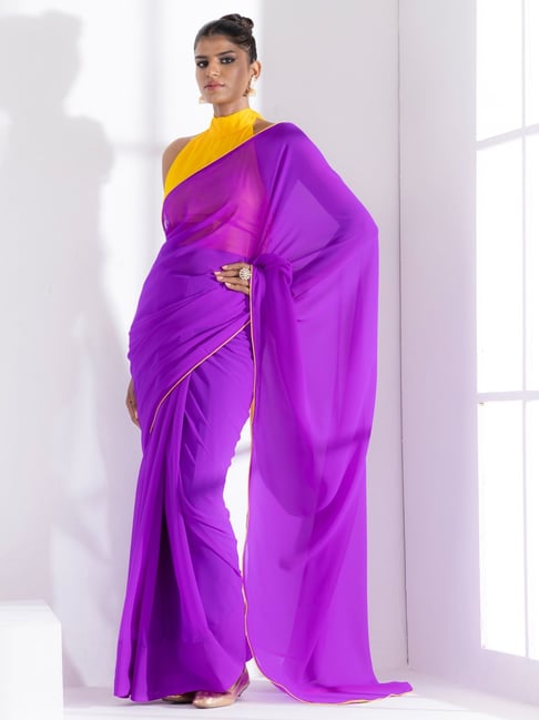Buy KANCHIPURAM STUDIO Women Purple Solid, Plain Silk Blend Kanjivaram Saree  Online at Best Prices in India - JioMart.